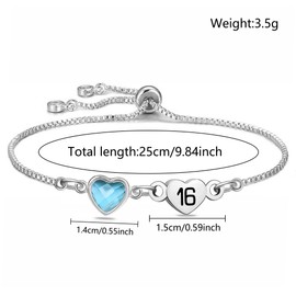 Delicate Silver Link Chain with Crystal Birthday Bracelet Gift For Daughter Mum Sisters Friends Lover Reminder Jewellery for Age 7th to 100th (16th)