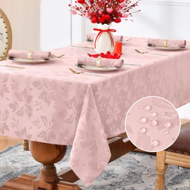 Romanstile Jacquard Rectangle Tablecloth - Waterproof Damask Floral Pattern Decorative Table Cloths Heavy Weight Fabric Table Covers for Dinner/Parties/Outdoor - 60 x 84 Inch, Pink