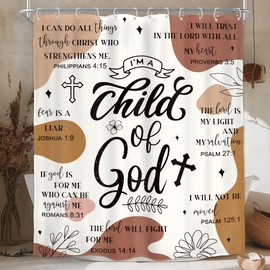 Homewelle Brown Abstract Bible Verses Shower Curtain Scripture Christian Boho Mid Century Inspirational Quotes 60Wx72H Inch Minimalist Geometric Plant Waterproof Polyester Fabric Bathroom Bathtub