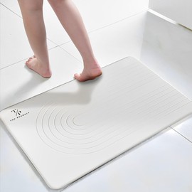 Top Product - Diatomite Stone Bath Mat, Fast Drying Bathroom Mat Stone, Diatomaceous Earth Mat Non-Slip, Absorbent Stone Bath Mats for Bathroom Quick Dry (23.6" × 15.4" White Arch Carving Design)