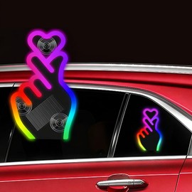 Car LED Ambient Lights, Solar Powered Heart Shaped Car Window Lights with Multiple Modes Rechargeable Romantic Atmosphere Decor for Cars,Outdoor Ideal Gift for Couples, Women, Men(Colorful 1PC)