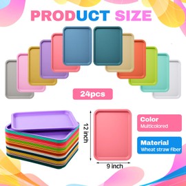 Mumufy Plastic Fast Food Trays Bulk Colorful Restaurant Serving Trays Cafeteria Rectangular Plastic Serving Platter Grill for Kitchen Restaurant Coffee(Bright Color,24 Pcs)
