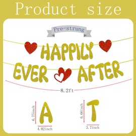Happily Ever After Glitter Banner, NO-DIY,Bachelorette Wedding Party Banner Bridal Shower Banner Gold, Wedding Engagement Party Supplies