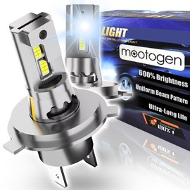 mootogen H4 Light Bulb, High and Low Beam, 1:1 Mini Size Super Bright 24000LM, Car IP68 Waterproof 6500K Cool White with Fan, Plug and Play, Pack of 2
