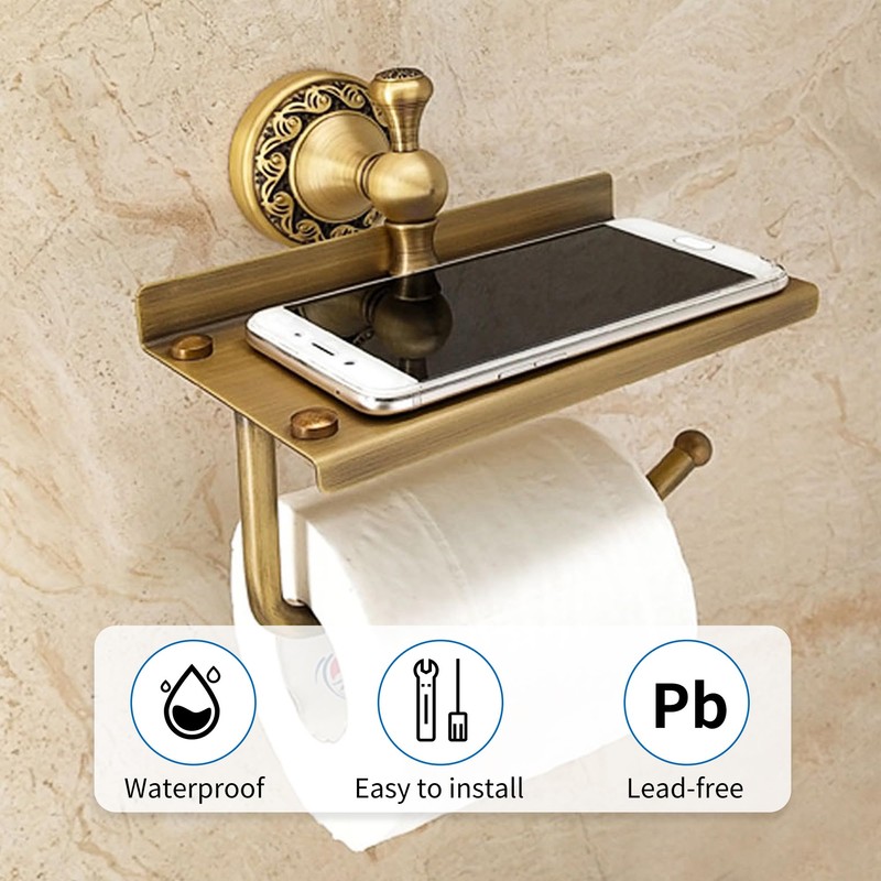 Toilet Paper Holder with Phone Shelf, Bathroom Toilet Paper Roll