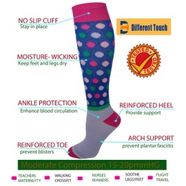 Different Touch Women 6 pairs pack everyday Cotton compression knee high socks (Assorted D)