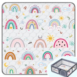 Baby Play Mat，Thick Soft 71" X 79" Playpen mat, Non-Slip and Machine Washable Baby Play Mats for Floor，Crawling Mat for Babies, Toddlers & Infants to Play and Learn (Rainbow)