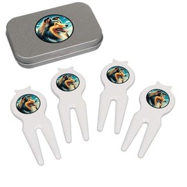 Azeeda 'Shetland Sheepdog Portrait' Golf Divot Tool/Repair Fork Gift Set (GO00072037)