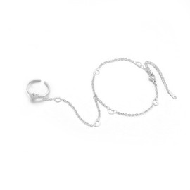 UNIFT Hand Chain Bracelets for Women Set Stainless Steel Adjustable Heart or Four-Leaf Clover Ring Chain Bracelet Trendy Dainty Jewelry Set Gifts (silver 1)
