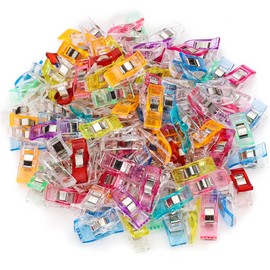 QMay Sewing Clips, 100 Pcs Quilting Clips with a Plastic Box, Versatile Craft Clips for Quilting, Fabric Clips, Binding, Crocheting, Kniting etc. Color: Random, Size: 27x15x10 mm
