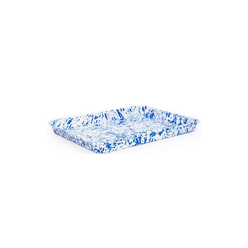 Enamelware Jelly Roll Pan, 16.25 x 12.5 inches, Blue/White Splatter