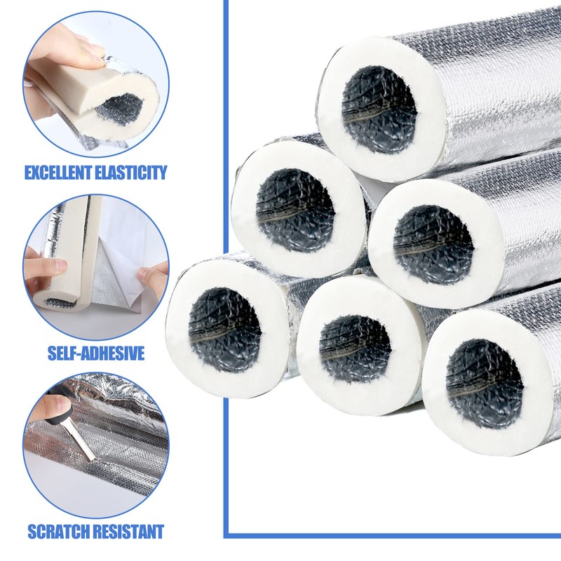 Kingdder 6 Pcs Pipe Insulation Foam Tube Self Adhesive Pipe
