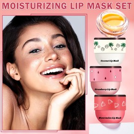 4 Unidades De Bálsamo Labial De Miel, Mascarilla Labial Hidratante De Miel, Bálsamo Labial Nocturno Con Propóleo Y Abeja, Exfoliante Para Labios Secos Y Agrietados(Miel + Fresa + Coco + Sand