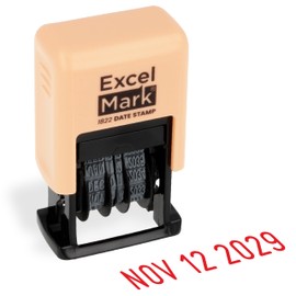 ExcelMark 1822 Date Stamp – Perfect for Shipping, Receiving, Expiration and Due Dates (Red Ink, Peach Mount)
