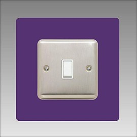 Single Light Switch Surround | Square | Acrylic Back Panel or Finger Plate | Plug, Font Colour:Purple