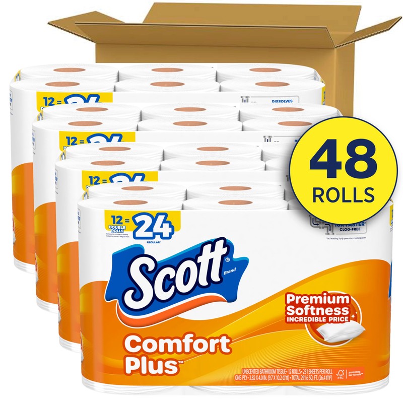 Scott ComfortPlus Toilet Paper, 48 Double Rolls, 231 Sheets per