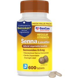 GenCare Senna Laxative 600 Tablets Senna 8.6mg Tablets with Natural Sennosides | Laxatives for Constipation, Bloating, Gas & Irregularity Relief. Safe & Effective | Generic for Senokot