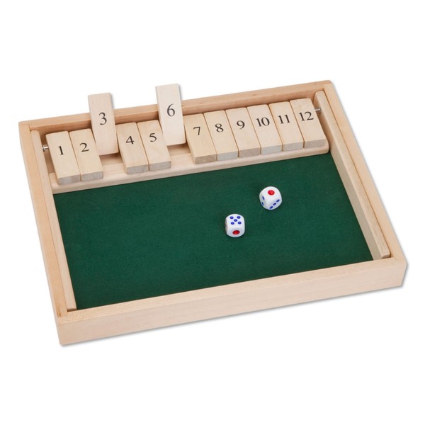 Bits and Pieces - Large Shut The Box Game - 3-in-1 Board Game - 12 Dice Board Game - Wooden Pub Tabletop Game Box - 2 Dice Included