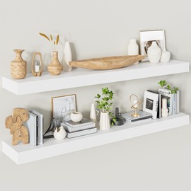 Heimlove Floating Shelves for Wall 48 Inches Long,9.3" Deep White Floating Shelf Set of 2,Wall Mounted Shelves for Bathroom Bedroom Living Room Kitchen Office,Shelf for Books Storage Room Decor