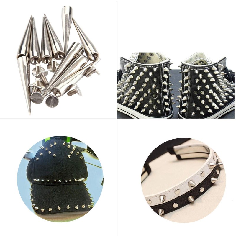 Weddecor 7mm x 40mm Screwback Silver Spike Cone Studs for