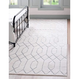 Unique Loom Marilyn Monroe Glam Collection Textured Geometric Trellis Area Rug, 8 x 10 Feet, White/Silver