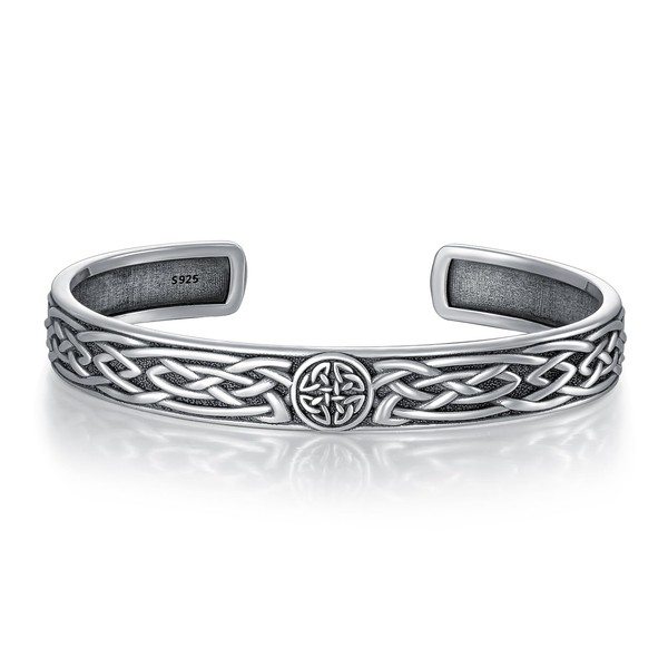 Lattd Celtic Knot Bangle 925 Sterling Silver 10MM Adjustable Irish