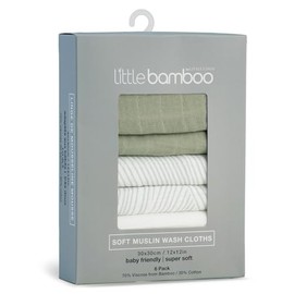Little Bamboo Muslin Baby Face Washer Cloths 6 Pack - Bayleaf