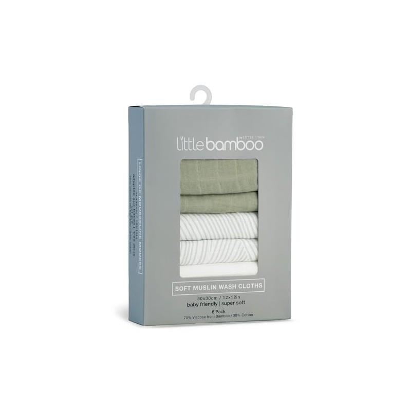 Little Bamboo Muslin Baby Face Washer Cloths 6 Pack -