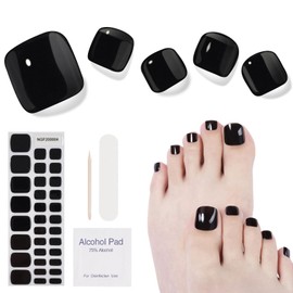 Moguri 32Stücke feste halbgehärtete Gel Pedikürestreifen, Farbgel Zehennagelaufkleber, vollständige Nagelfolien für Frauen, Mädchen, Kinder, inklusive Vorbereitungspads,Schwarz
