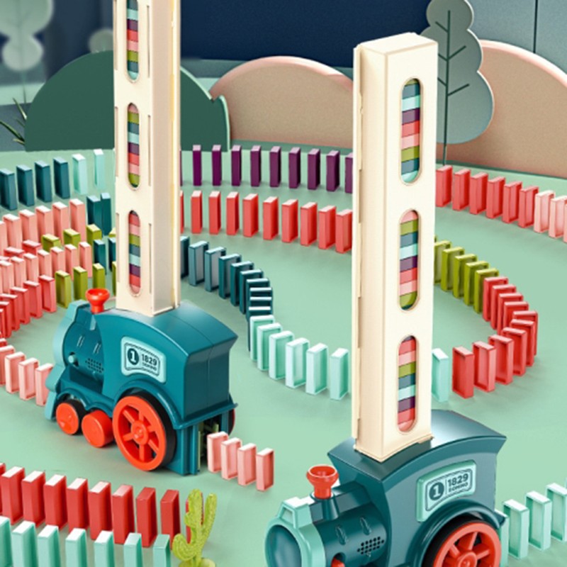 60 Pcs Domino Train Blocks Set Automatic Laying Electric Train