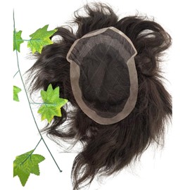 Voloria Men's Hairpiece European Human Hair Toupee 9x7inch Swiss Lace Skin PU Back Hair Replacement Wig #2 Dark Brown Color