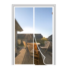 MAGZO Magnetic Screen Door Fit Door Size 48 x 80 Inch, Screen Size 50" x 81" Strong Magnet Door Mesh with Reinforced Hook & Loop for Patio Door, Sliding Door, French Door, White
