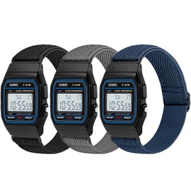 3 Pack Elastic Band Compatible with Casio F-91W/F-84/F-94/F-105/F-108/AE-1200/W-217H/W-218H/A-158W/A-168W/SGW-300H/W-800H, Adjustable Stretchy Sport Strap Comfortable Nylon Replacement Wristband