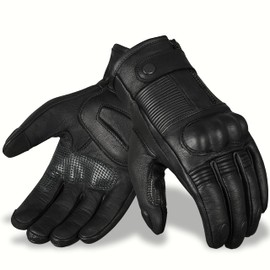 RideMaxx Motorcycle Gloves Geniune Leather Motorbike Gloves Black Leather Gloves Touchscreen Biker Gloves (Black, L)