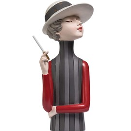 Kelendle Girl Figurine Decor Resin Decoration Creative Ornament Figure Art Sculptures and Statues for Home Office Living Room Table, Hat Grey