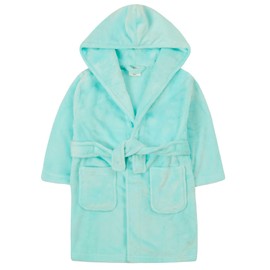 Metzuyan WS-AW22 Kids Girls Plain Dressing Robe Hooded Mint Bath Gown Pastel Blue 5-6 Years