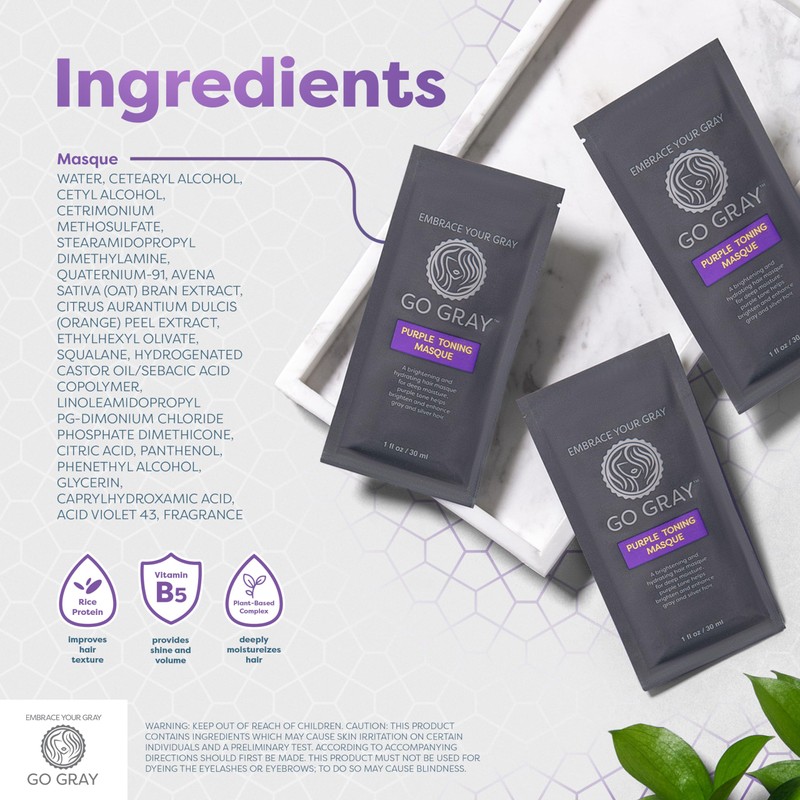 Go Gray Treatment System (Treat), Purple Toning Masque, 4 Packets,