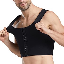 Mens Compression Corset Vest Workout Fajas para Hombres Back Support Gynecomastia Shapewear, Black