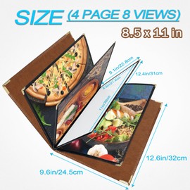 2-Pack Restaurant Menu Covers 8.5 x 11 - Menu Holder 4 Page 8 View, Menu Book Menu Sleeves for Restaurant, Bar, Café