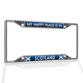 Fastasticdeals Metal Insert License Plate Frame My Happy Place is in Scotland Weatherproof Car Accessories Chrome 4 Holes Solid Insert