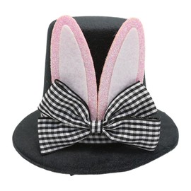 Hellery Top Hat Hair Clip for Easter Celebrations and Performance Activities, Black and White Bow