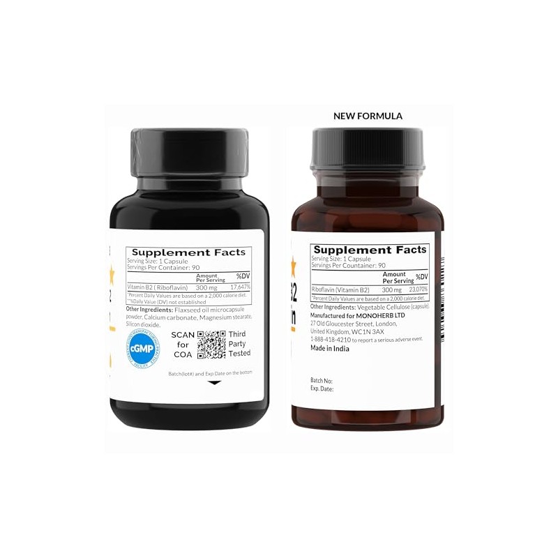 MONOHERB Vitamin B2 300 mg Riboflavin - Against Migraine -