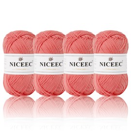 NICEEC 4 Skeins Soft Baby Yarn 100% Cotton Yarn for Crochet Knitting 4 Ply Yarn Blanket Yarn for DIY Craft Fingering Weight Yarn Total Length 4×175yds/4×50g-Tangerine