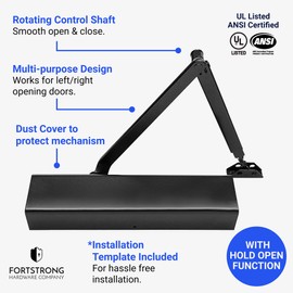 FORTSTRONG Commercial Door Closer - FS-8400 HOB - Heavy Duty Adjustable Grade 1 Standard Automatic Door Closing Hinge - ADA Compliant - Hold Open Function-Black Finish