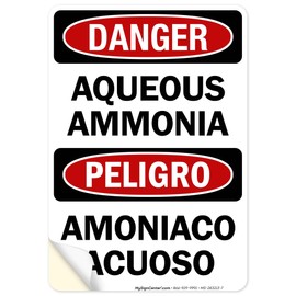 Danger Aqueous Ammonia OSHA Bilingual Sign, 10x7 Inches, 4 Mil Vinyl Decal Stickers Weather Resistant, Made in USA by My Sign Center
