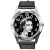 Queen E2 Black Leather Round Watch for Fans, black, Strap.