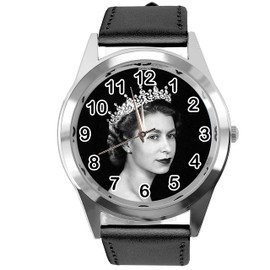 Queen E2 Black Leather Round Watch for Fans, black, Strap.