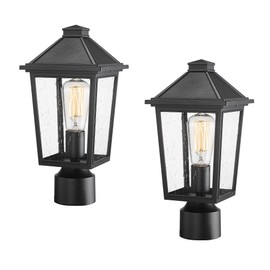 HWH INVESTMENT Outdoor Post Lights Exterior Pillar Lamp 2 Pack, Industrial Pole Lantern with Seeded Glass, Matte Black Finish, 5HX64P-2PK BK