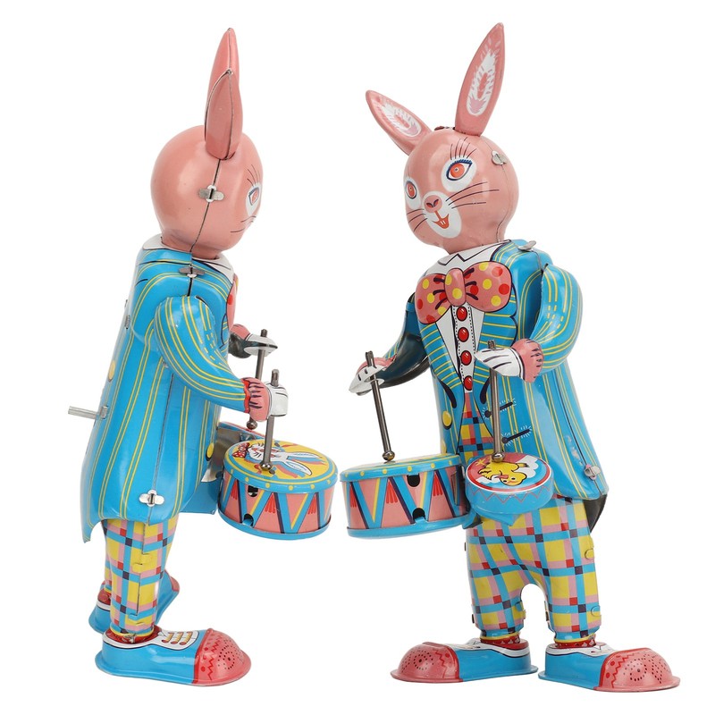 Rabbit Clockwork Toy Retro Metal Swinging Drumming Rabbit Wind Up