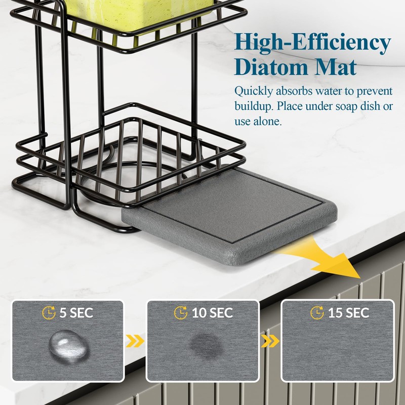 NiHome 2-Tier Soap Holder with Diatomite Mat, Rustproof Metal Shower